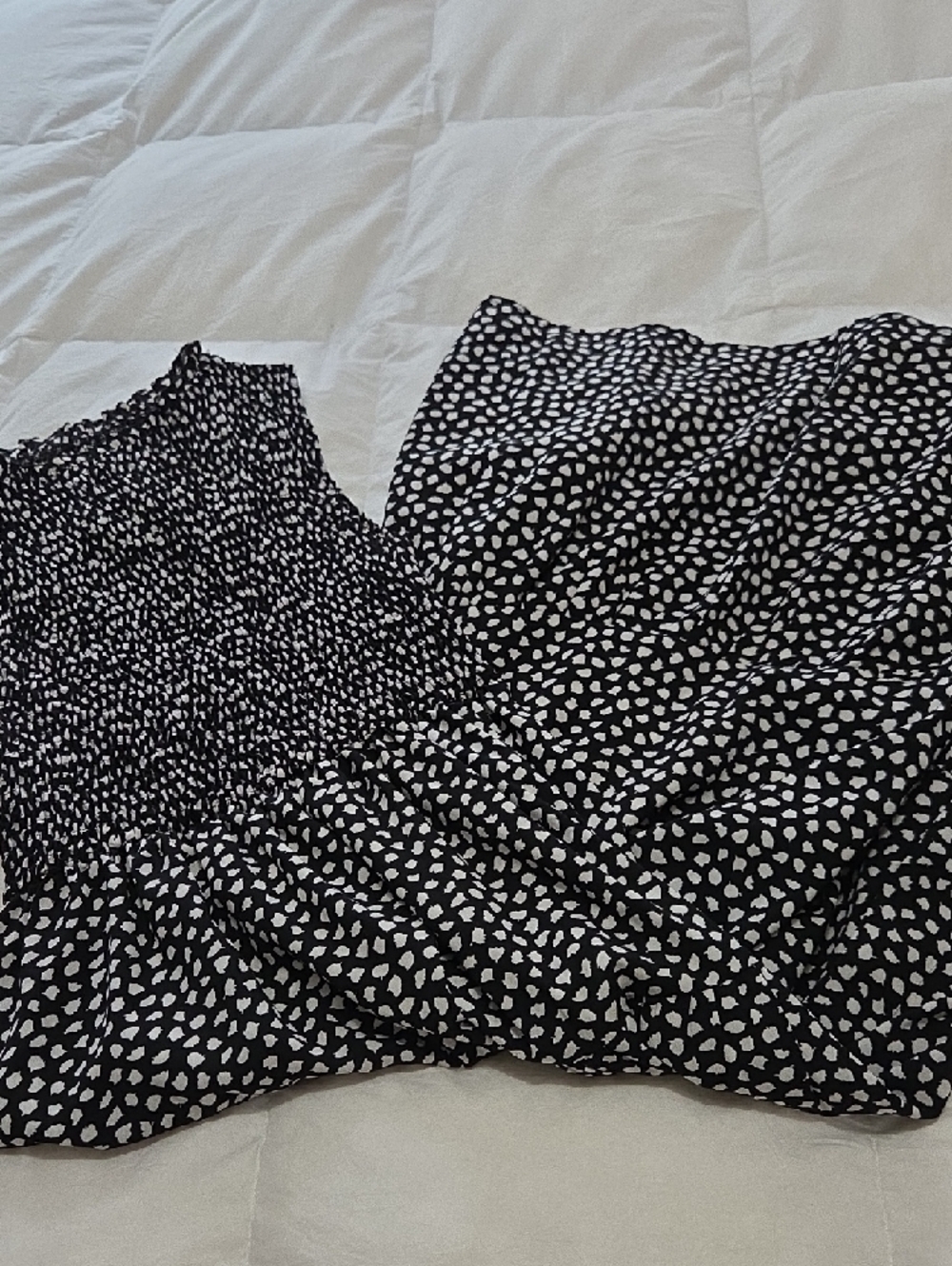 SHEIN Black Smocked Midi Dress with White Spot Print